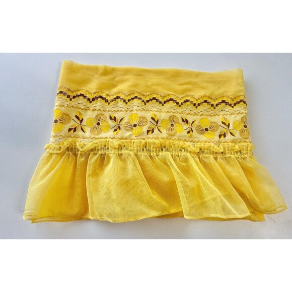 Vintage 70s valance curtain, yellow brown floral, ruffled, single panel - Picture 1 of 10